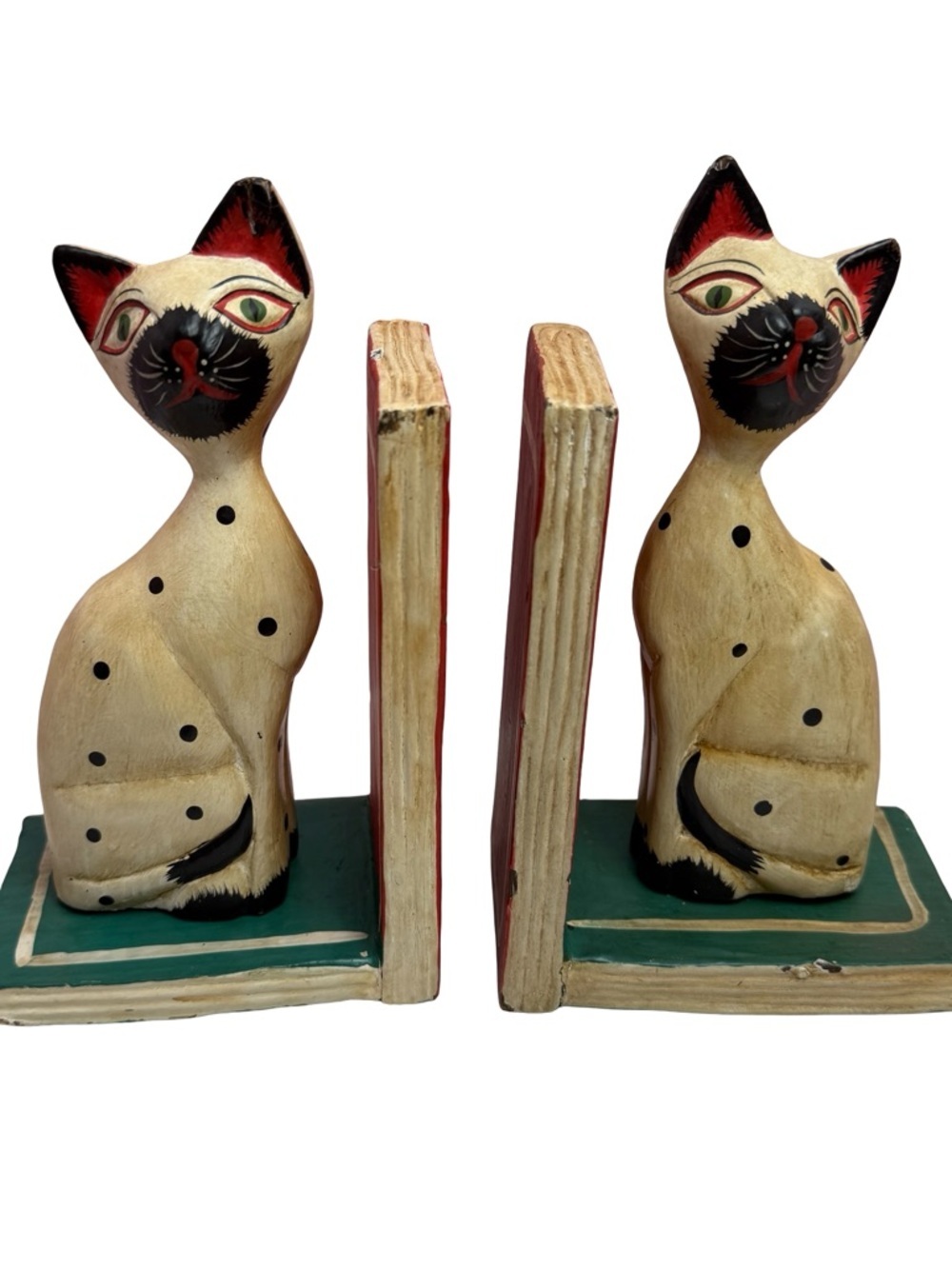 Cat Bookends VTG Set Of 2 Wooden Handmade Sitting Pair Folk Art Handpainted Cats - Picture 13 of 14
